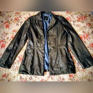 VTG Relaxed Black Leather Jacket Women's
